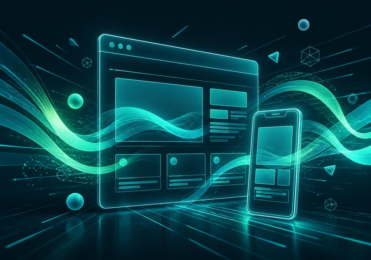 Illustration of a modern, responsive website on desktop and mobile
